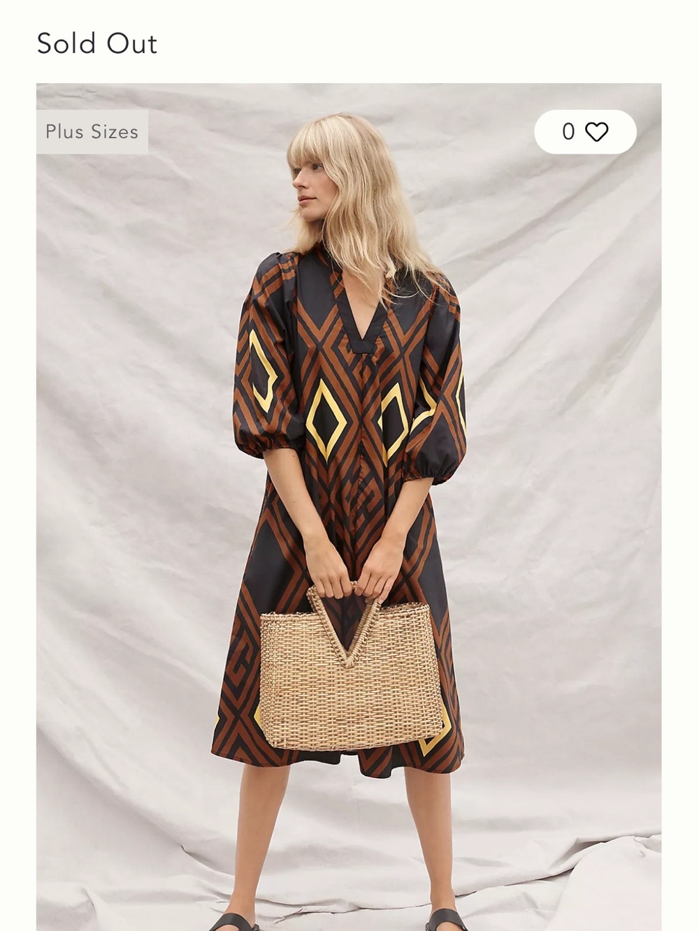 Geometric Print V-Neck Midi Dress in Brown and Black